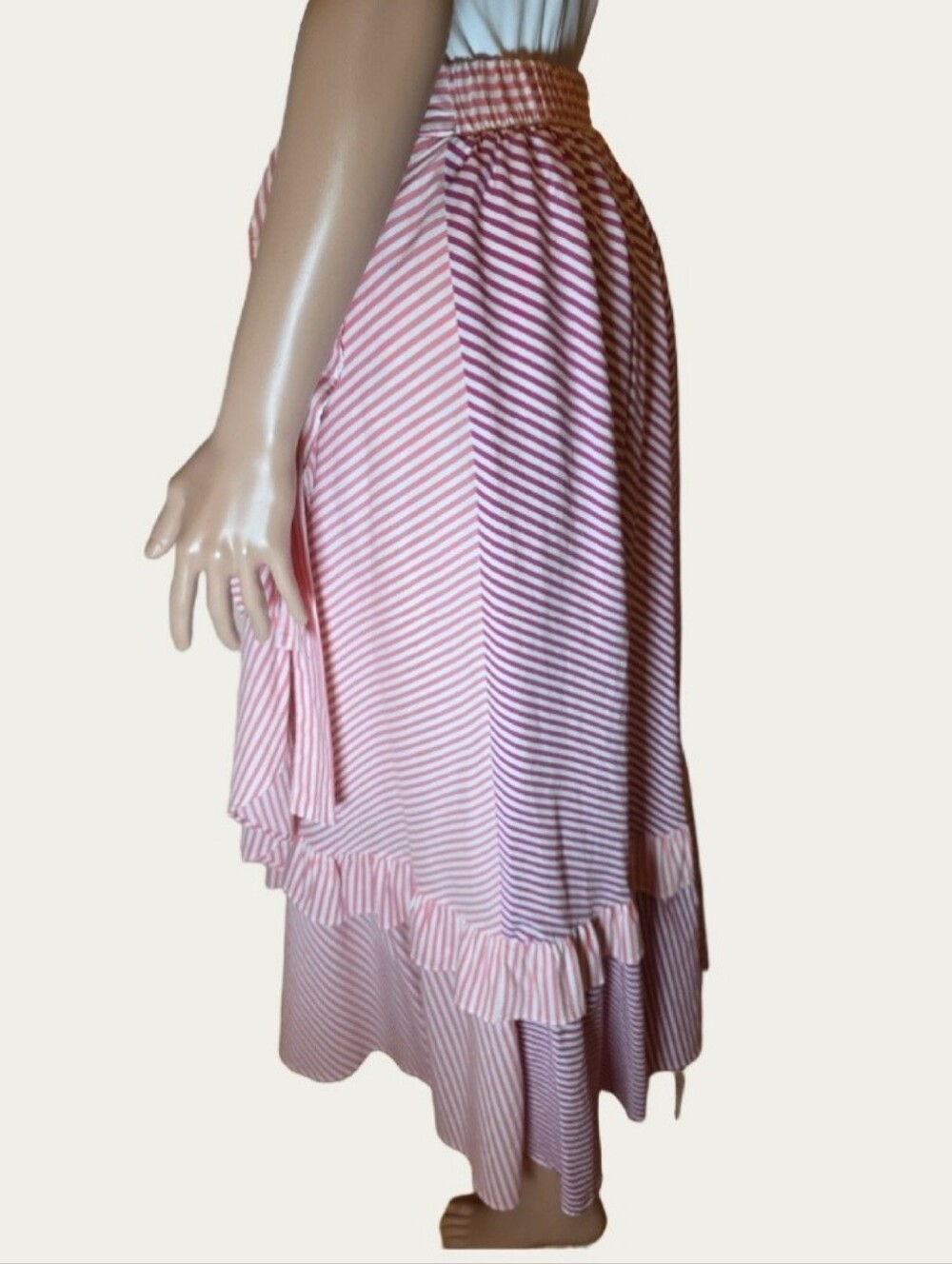 Maeve Anthropologie Penny Ruffled Wrap Midi Skirt Pink White Striped Sz S EUC - Picture 9 of 15